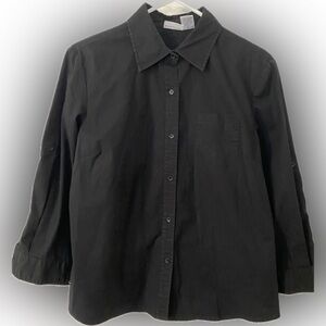 Harve Benard 3/4 camp roll sleeve women’s black button down military nice cut! L